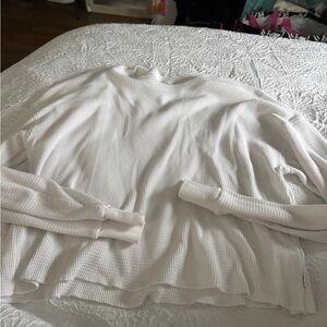 White Long Sleeve Waffle Knit Top